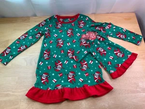 New Girl's PJ Gown & Matching Doll Gown has Santa Dancing & Presents-Sz 4-Cute!* - Picture 1 of 5