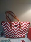 Dooney and Bourke Red and White Chevron tan leather trim Tote bag Purse. 