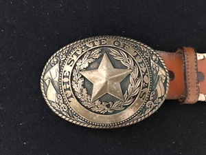 Vintage TONY LAMA Brass buckle belt , Star of Texas with leather Belt, 38 In - Picture 1 of 10