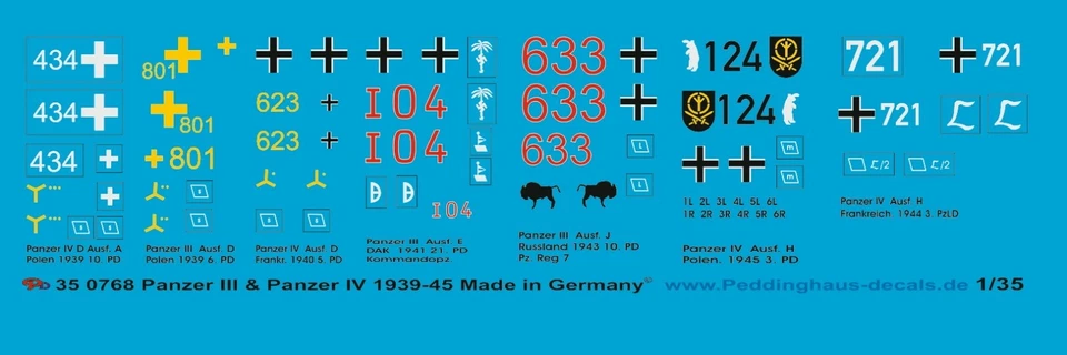 Peddinghaus-Decals 1/35 0768 Panzer III E Carro Armato IV Decals 1939-45 - Immagine 1 di 1