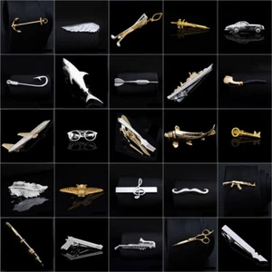 Men's Fashion Silver Gold Tie Necktie Pin Clip Bar Steel Clasp Wedding Jewelry - Picture 1 of 72