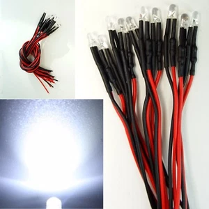 10 Stück LED 3mm z.B als Hausbeleuchtung Kalt Weiß 9-12V fertig Verkabelt - Picture 1 of 2