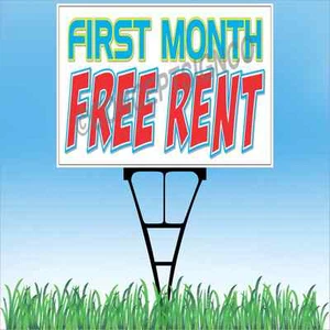 18"x24" FIRST MONTH FREE RENT Outdoor Yard Sign & Stake Lawn Apartments Rentals - Picture 1 of 2