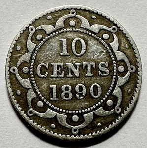 1890 Neufundland 10 Cents - .925 SILBER - ND3 Vorderseite; 4 Punkte - sehr selten KM#3 - Bild 1 von 2