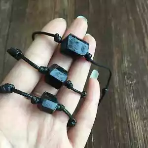 Raw Rough Black Tourmaline Rocks Healing Women Men Crystal Surfer Bracelet Gift - Picture 1 of 3