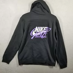Mens L Nike Sportswear Club Fleece Hoodie Sweatshirt Golf Script Black Purple - Picture 1 of 13