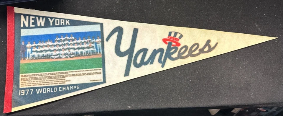 Vintage 1977 New York Yankees Team Photo World Champions Pennant Jackson Hunter Foto 1 de 1