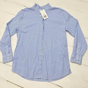 Crown Ivy Striped Long Sleeve Button Up Poplin Ruffle Top Women's Medium NWT - Picture 1 of 9