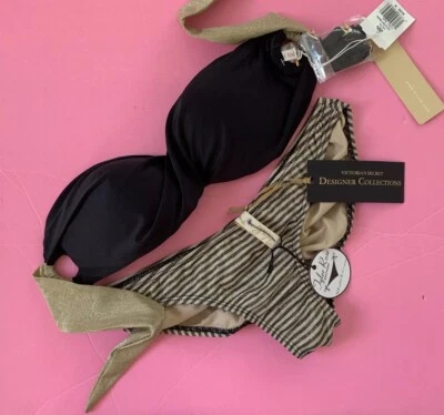 PilyQ Barcelona Tyler Rose S BIKINI Ula'La SWIRL bandeau top+fondo negro DORADO Foto 1 de 4
