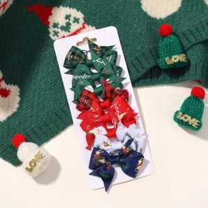 6/8pcs Christmas New Year Hair Bows Ribbon Girl Kids Hair Christmas Accessories - Picture 1 of 8