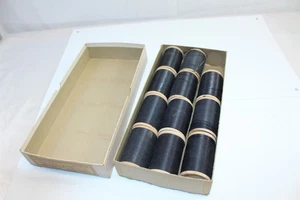 Vintage Wood Spools Black Cotton Thread #12 Silk Finish 11 Spools @ 500 YDS Each - Picture 1 of 6