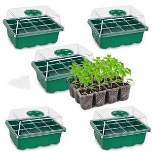 5-Pack Seed Starter Tray Seed Starter Kit w/Humidity Dome& Base 12 Cell Per Tray - Picture 1 of 6