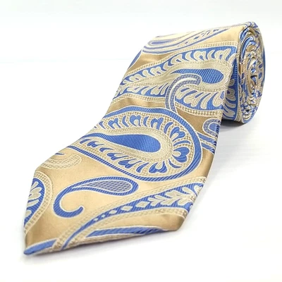 Corbata de lujo Jones New York beige azul cachemira tejida seda 59" x 3,5" Foto 1 de 4