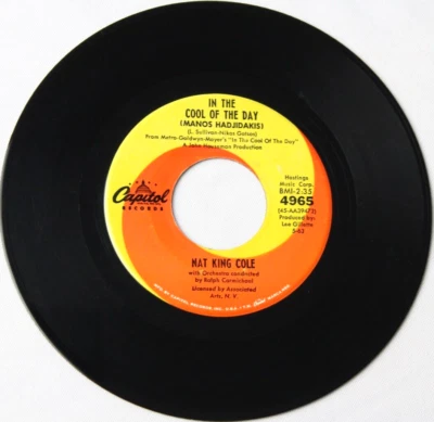 NAT KING COLE IN THE COOL OF THE DAY / HAZY CRAZY DAYS 45 7" RECORD (4965) - Image 1 of 2