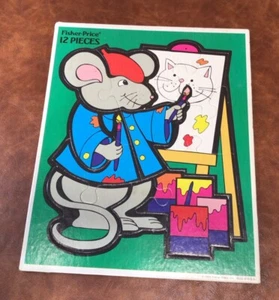 Vintage Fisher Price Frame Tray Puzzle Mouse Painter Artist USA 1992 12 Pieces - Picture 1 of 3