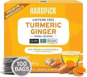 HANDPICK, Turmeric Ginger Tea Bags (100 Herbal Tea Bags) Caffeine Free, Gluten - Picture 1 of 7