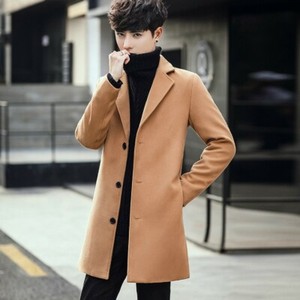 Mens Korean Slim Fit Single Breasted Lapel New Trench Coat Woolen Jacket Outwear