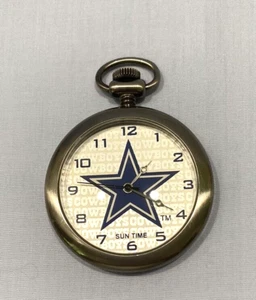 Dallas Cowboys Sun Time NFL POCKET WATCH ~ 1-3/4"  Quartz Japan Movement - Picture 1 of 8