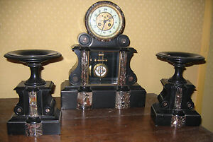 Garniture de cheminée Napoléon III/ clock, black marble, 19th century