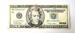 1999 $20 Twenty Dollar Bill Federal Reserve Note, serial # BB12366878F - Picture 1 of 2