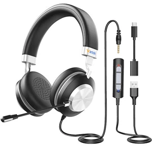 Słuchawki Wantek 3w1 3,5 mm / USB / USB / USB-C z mikrofonem stereofoniczne zestawy słuchawkowe do komputerów / telefonów komórkowych - Zdjęcie 1 z 9