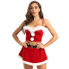 Women's Christmas Costume Lingerie Set Velvet Babydoll Bodysuit With Santa Hat