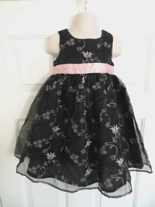 E-Vie Angel Brand Girls Black Floral Embroidery Flower Girl Dress Sz 1 ½-2 yrs - Picture 1 of 7