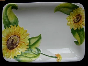 *Bassano*Keramik Handbemalte Platte Kuchenplatte Torte Sonneblume Relief 32x24x5 - Bild 1 von 2