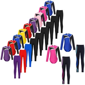 Kids Girls Dancewear Gymnastics Outfits Bodysuit Set Dancing Leotards Tights - Picture 1 of 111