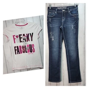 Justice Girls 2 Piece Set T-Shirt Jeans Size 12/14 Glitter - Picture 1 of 10