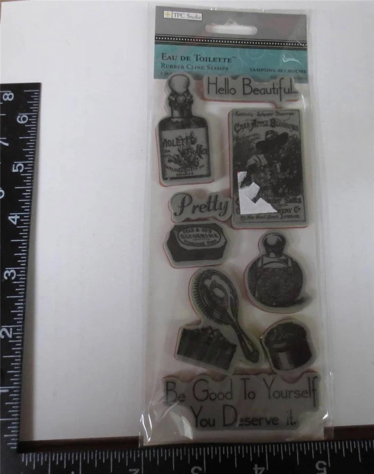 Nuevas estampillas adhesivas de goma de estudio TPC NUEVO EN PAQUETE - Eau De Toilette - diseños de etiquetas vintage Foto 1 de 1