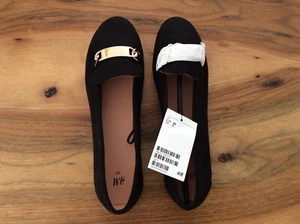 H&M Damen Loafer schwarz m. goldfarbener Schnalle, Faux - Wildleder, Gr.38, NEU - Bild 1 von 8