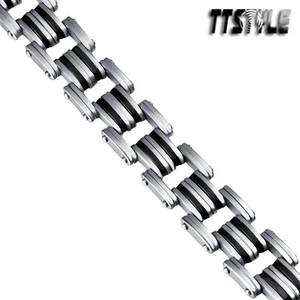 TTStyle Silver/black Stainless Steel Link Biker Bracelet 22cm NEW - Picture 1 of 2