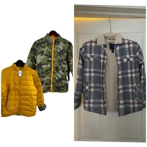 Set Of 2 Kids Gap Yellow XL Reversible Jacket And Shirt Plaid Jacket Lined M - Picture 1 of 11