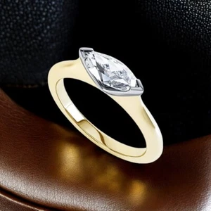 Anillo de boda certificado IGI Lab talla marquesa diamante de 1 quilate oro amarillo de 14 k - Imagen 1 de 11