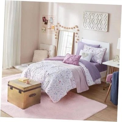  Juego de edredón Abby 4 piezas microfibra metalizada acuarela doble/doble XL ciruela Foto 1 de 4