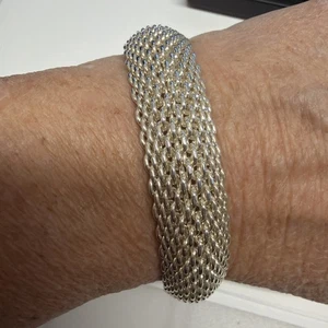Brazalete Brazalete Flexible Tejido Malla Somerset Plata 7.75" Grande Tiffany & Co - Imagen 1 de 6