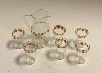 ANCIEN - PICHET en verre et 6 VERRES assortis pour MAISON DE POUPÉE  - Photo 1/4