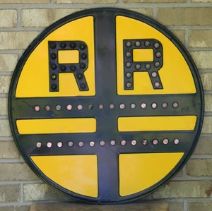 Seltenes Vintage 24" Eisenbahnübergang Katzenauge/Marmor Straßenschild (WIE BESEHEN, lesen) - Bild 1 von 24