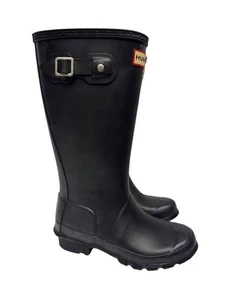 Hunter Kid's Rain Boots Tall Unisex Original Black Pull On Knee High Size 1B/2G - Picture 1 of 11