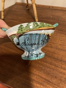 Vintage Hand Painted Footed Candy Dish Trinket Dish Made In Italy Niagra Falls - Picture 1 of 8