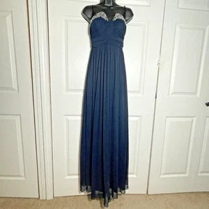 Vintage Y2K City Studio Dress Women Small Blue Embellished Strapless Prom Gown - Picture 1 of 13