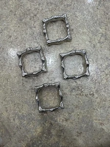Silver Square Napkin Rings Heavy Set Of 4 - Picture 1 of 4