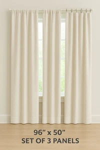 Pottery Barn White Textured Blend Curtain Cotton Blend Classic 96 X50 3 Panels - Picture 1 of 16