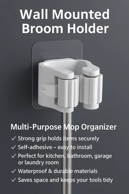 Настенный держатель для метлы 🧹 многоцелевой органайзер для швабры | самоклеящаяся вешалка - Изображение 1 из 4