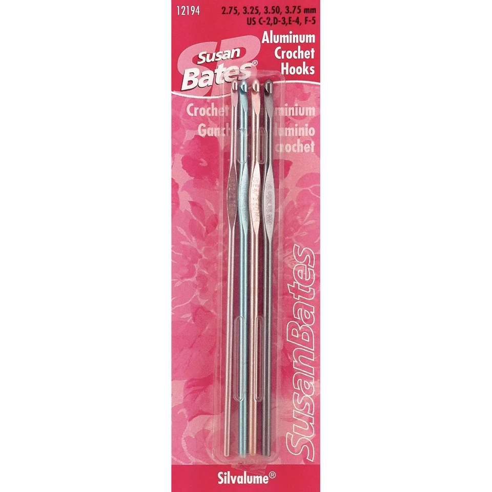 Susan Bates 12194 Silvalume Aluminum Crochet Hook Set-Sizes C2 To E4