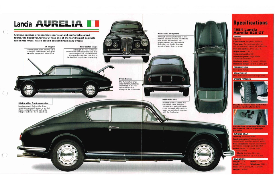 Folleto LANCIA AURELIA IMP: 1953,1954,1955,......B20 GT Foto 1 de 4