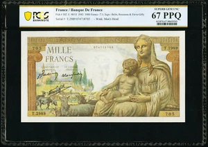 France 1000 Francs 7.1.1943 Pick-102 SUPERB GEM UNC PCGS 67 PPQ - Picture 1 of 2