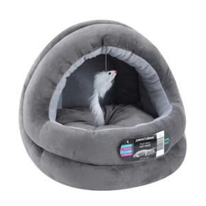 Paws & Claws Plush Cushion Velvet Cat Bed Cave With Toy - Picture 1 of 5