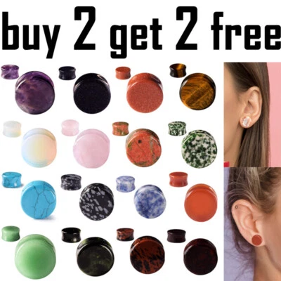 Pair Natural Stone Ear Plugs Flesh Tunnels Gauges Piercing Jewelry 2g-5/8" - Image 1 of 4